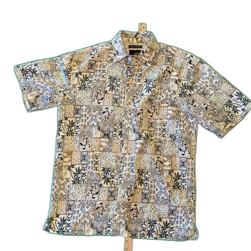 Men's African Design Shirt by UTOPIA Size Medium Button Front Suede Microfiber